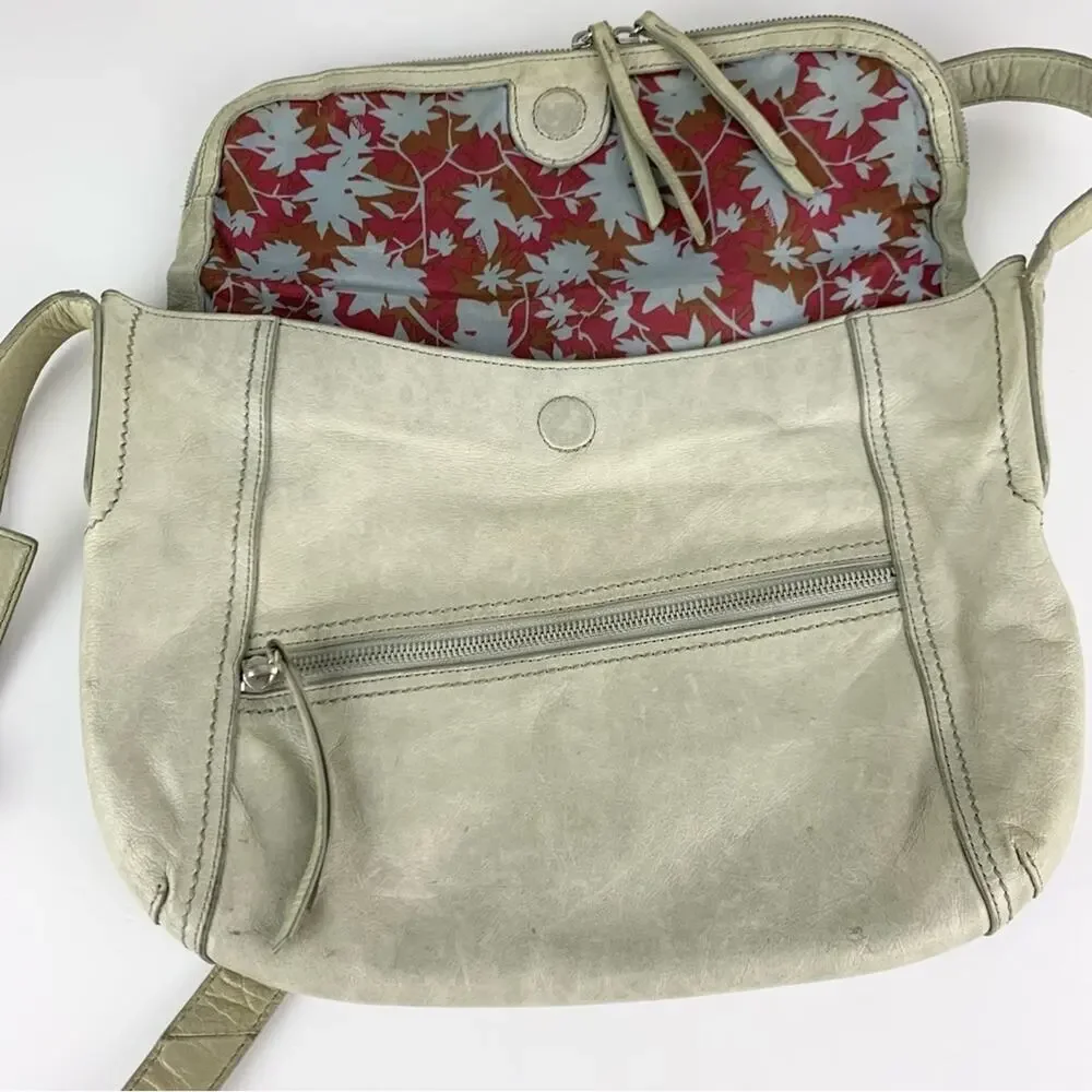 Hobo Shane Grey Leather Flap Crossbody Purse Bag